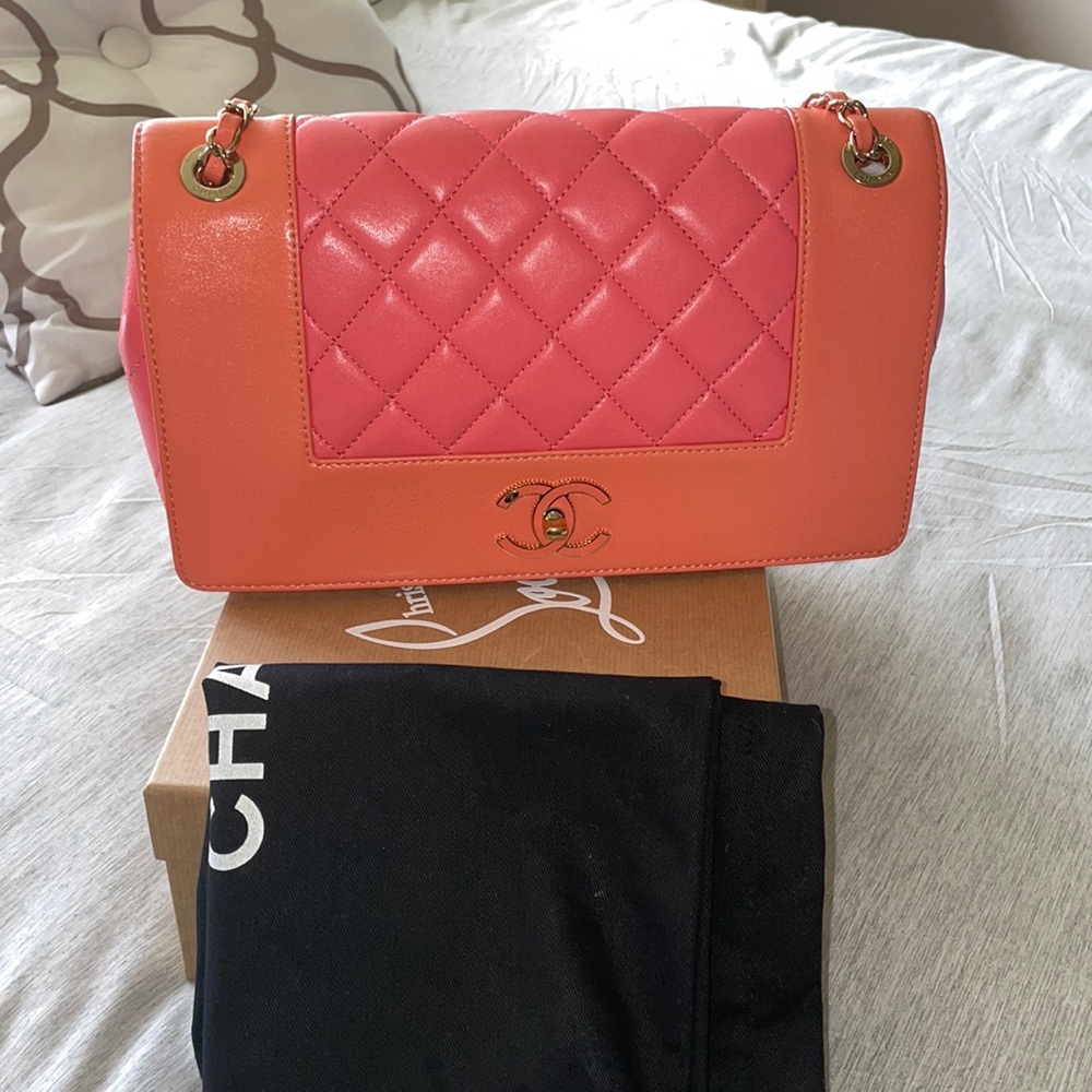 Chanel flap bag coral orange